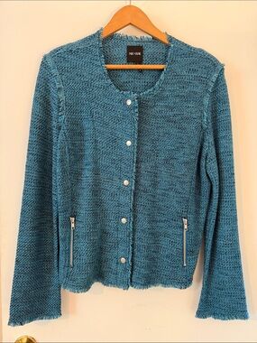 NIC+ZOE Teal Button-Front Knit Cardigan with Zip Pockets
